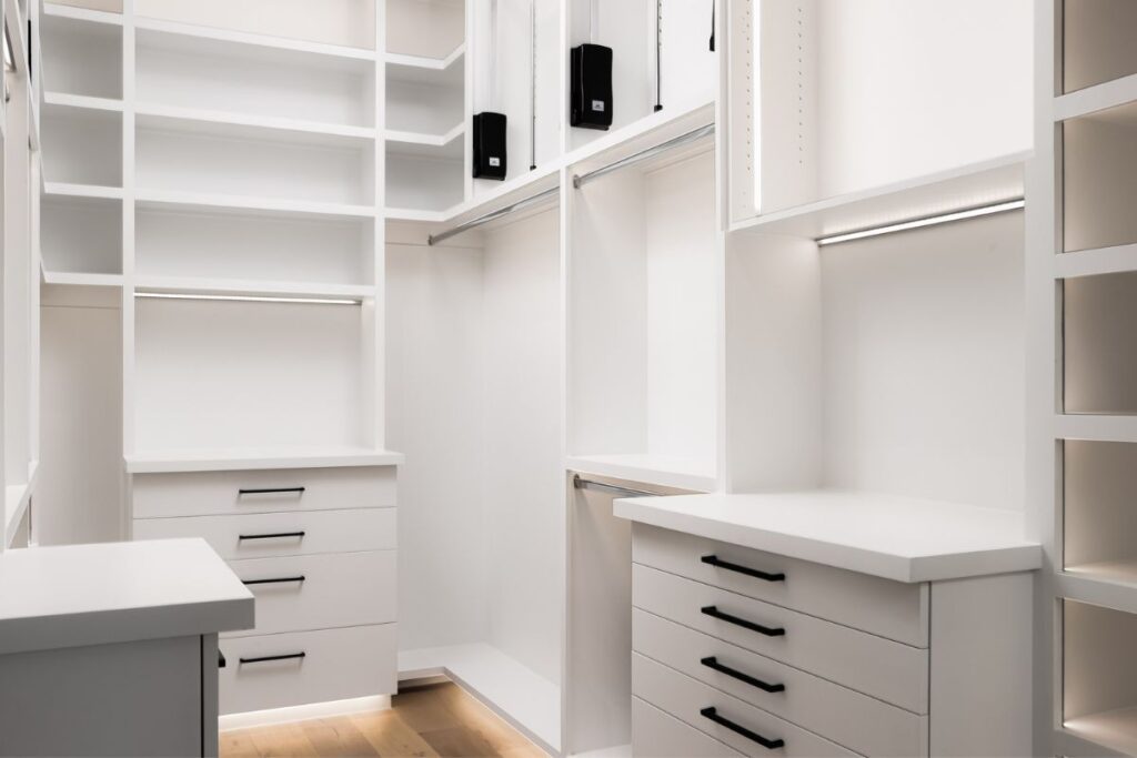 custom closet with white shelving